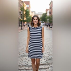 ‘S Max Mara Navy/White Striped sleeveless sheath dress size 10